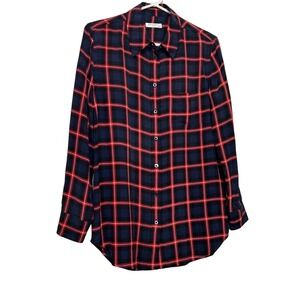 Equipment Femme Black Plaid Silk Button Up Size XS